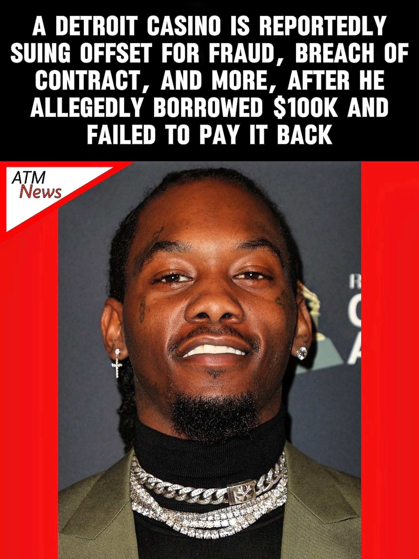 The MotorCity Casino Hotel in #Detroit, Michigan, is reportedly suing #Offset for allegedly opening a $100k line of credit in March 2024 and failing to repay it. —According to legal docs obtained by @tmz_tv, the Casino tried to reach the rapper but couldn't. The casino then tried to withdraw the #funds from his account, but there wasn't enough to cover the balance. —A representative for Offset told TMZ, "We are working toward a resolution."—Lately, many individuals and entities have come forward claiming that Offset owes them money. Most of those claims have to do with #gambling.