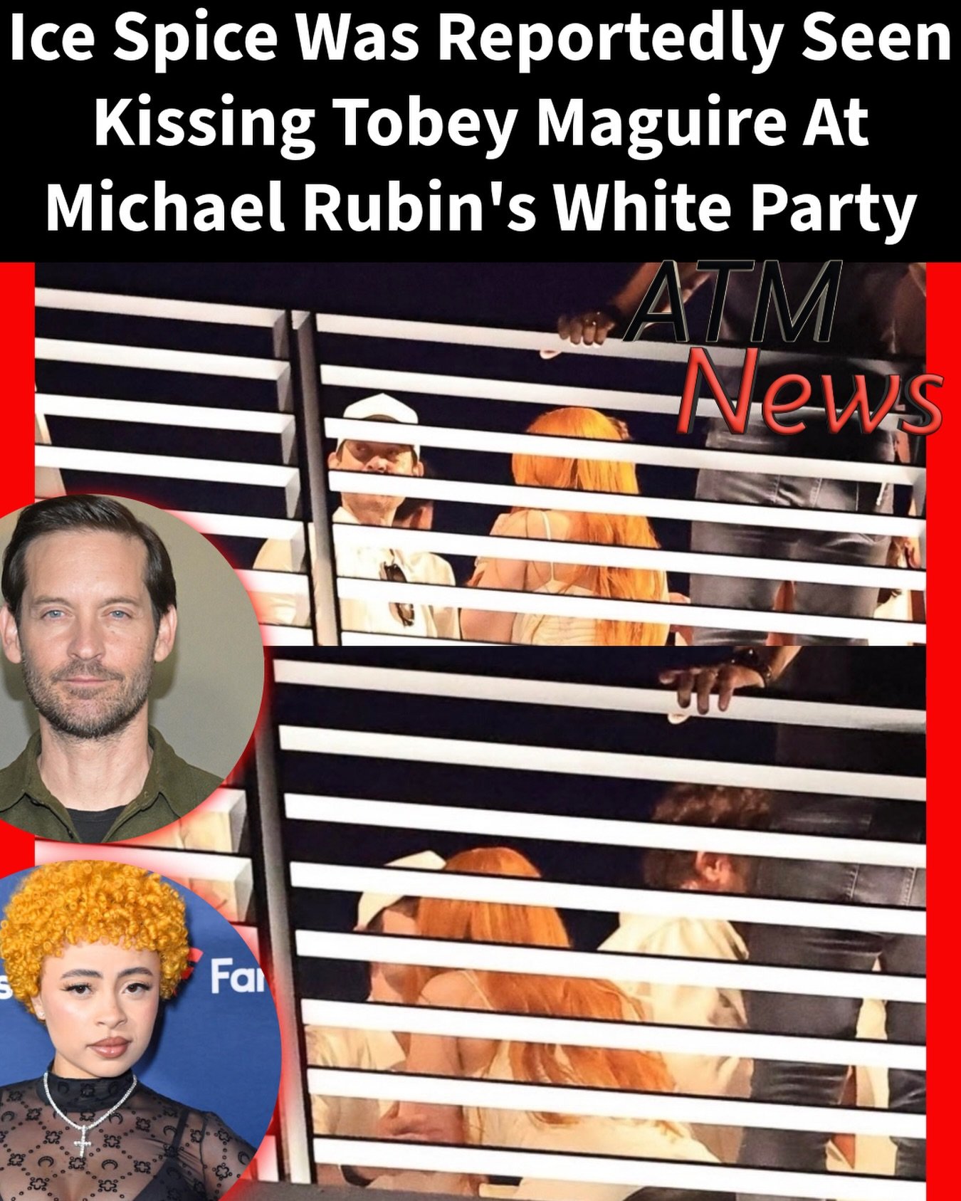 #IceSpice and actor #TobeyMaguire apparently kissed at Michael Rubin’s #WhiteParty.