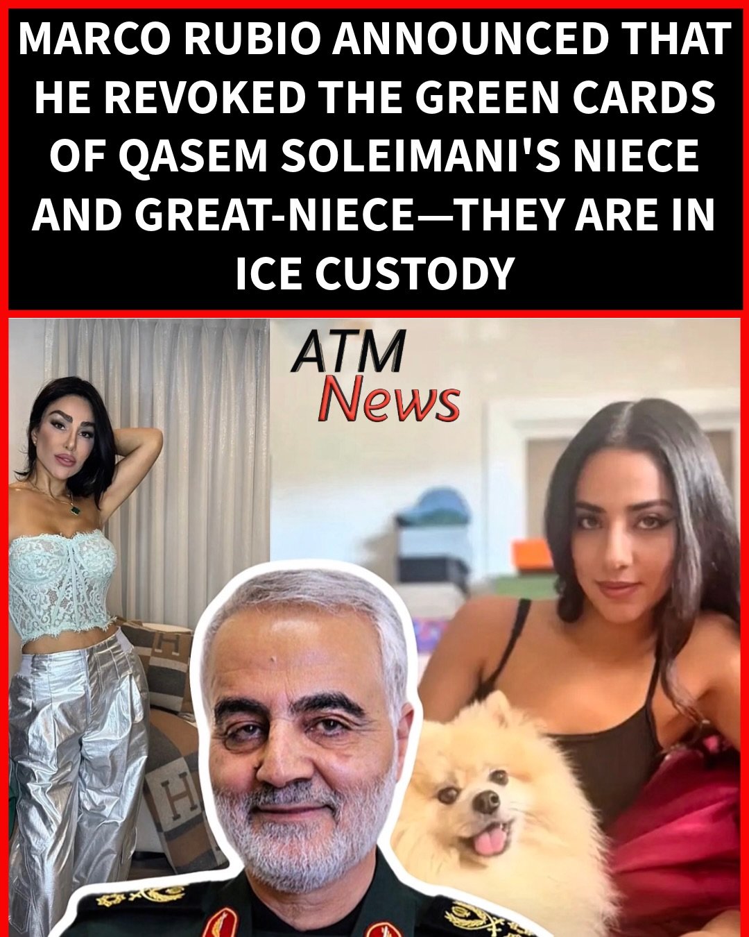 Secretary of State #MarcoRubio said on X that he revoked the green cards of Hamideh Soleimani Afshar and her daughter Sarinasadat Hosseiny, who are respectively the #niece and great-niece of slain Iranian Major #QasemSoleimani.—According to the State Department, the mother and daughter had been enjoying a lavish lifestyle in the United States since 2015 while continuing to support the Iranian regime.They frequently posted about their lives until their recent arrest by ICE.—The Department noted that Afshar, who was granted Asylum in 2019 before becoming a permanent resident in 2021, visited Iran at least 4 times since obtaining her green card. Her daughter entered as a student but became a green card holder in 2023.—Both are now set to be deported back to Iran.
