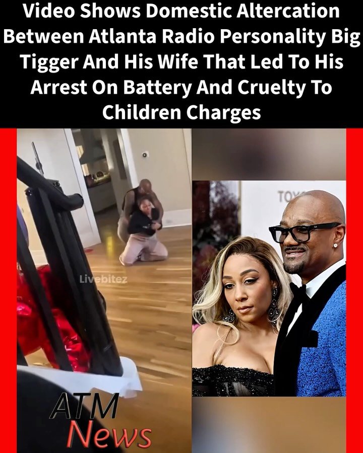 A video circulating online appears to show the #altercation that caused Atlanta radio personality #BigTigger to be charged with Aggravated Battery and Cruelty to Children after his #wife, Alicia Brown, accused him of grabbing her arms and making her stumble headfirst over text messages a female co-worker sent him.—The Cruelty to Children charge was because their 13-year-old #son was home at the time and heard the entire ordeal.
