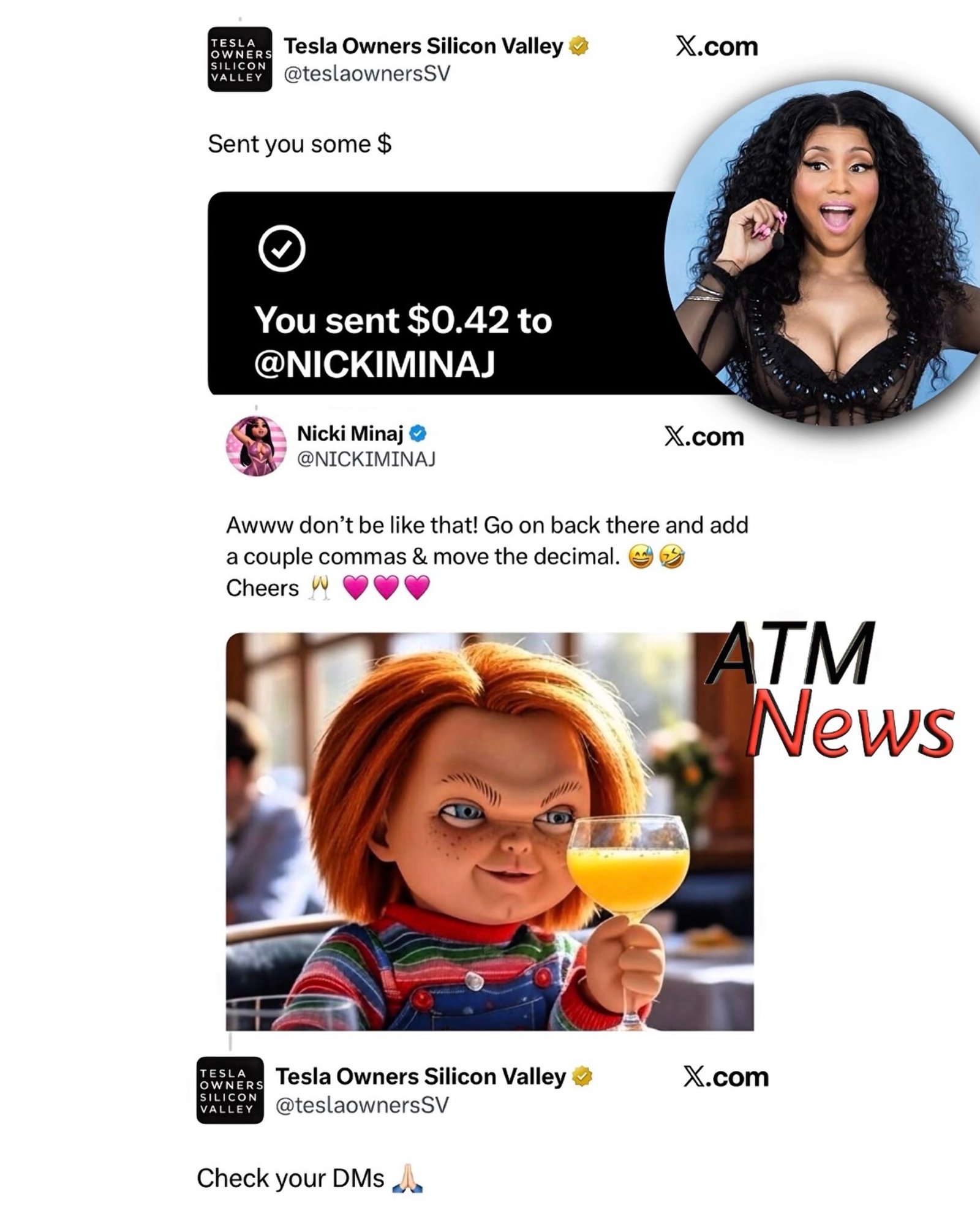 Haha!!! 🫠😂 #Nicki wasn't there for the 0.42 cents the official #Tesla owners club sent her via XMoney. She told them to add dem commas, and apparently they did.