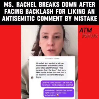#MsRachel caught a little heat after liking a comment that said "Free America from Jews," and she says it was just a #mistake.
—
She explains that she thought she had deleted the comment, but then realized she hadn't, and people had already started sharing screenshots and calling her out.