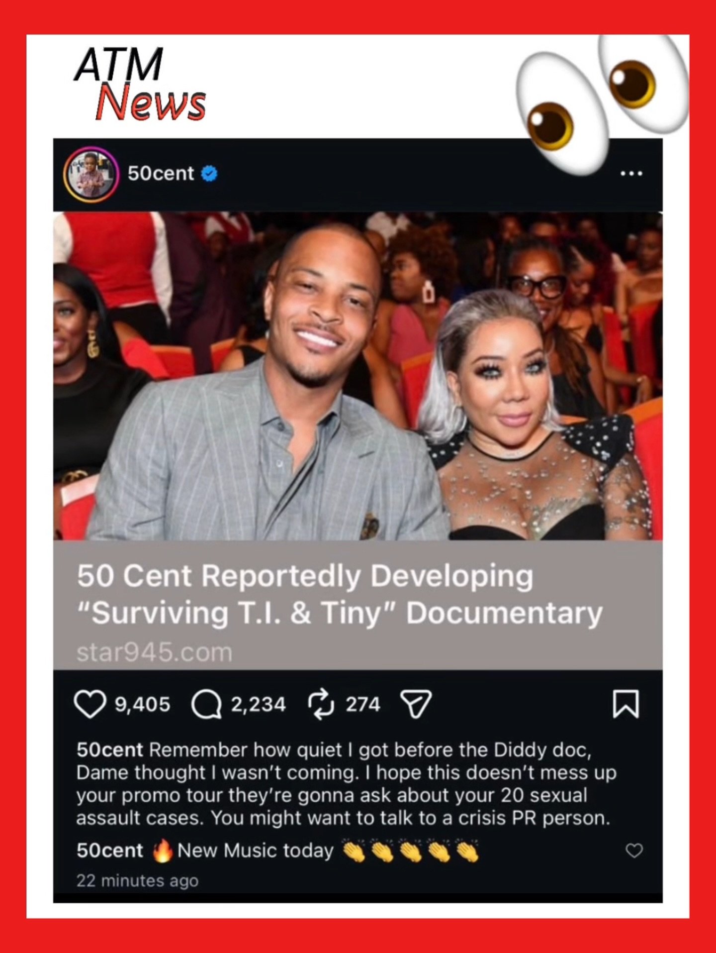 Are y’all here for it? #50Cent hints at producing a "Surviving T.I. and Tiny" documentary following their recent #beef, which people believe the Harris family won.