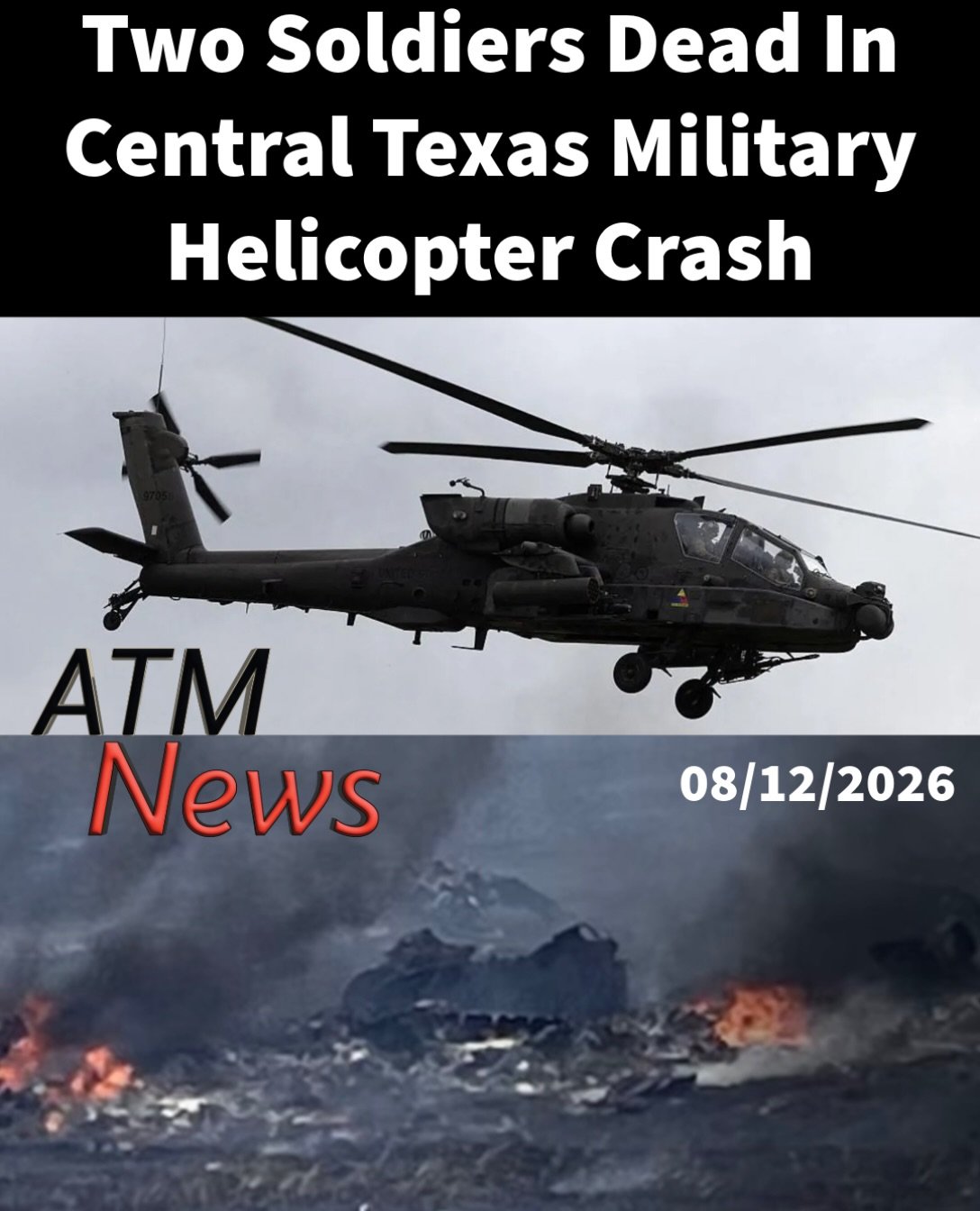 Two #military pilots were pronounced dead on Wednesday, August 12, after their AH-64 Apache #helicopter crashed into a rural field near the Fort Hood base in Central Texas around 1:30 p.m. 🙏💔