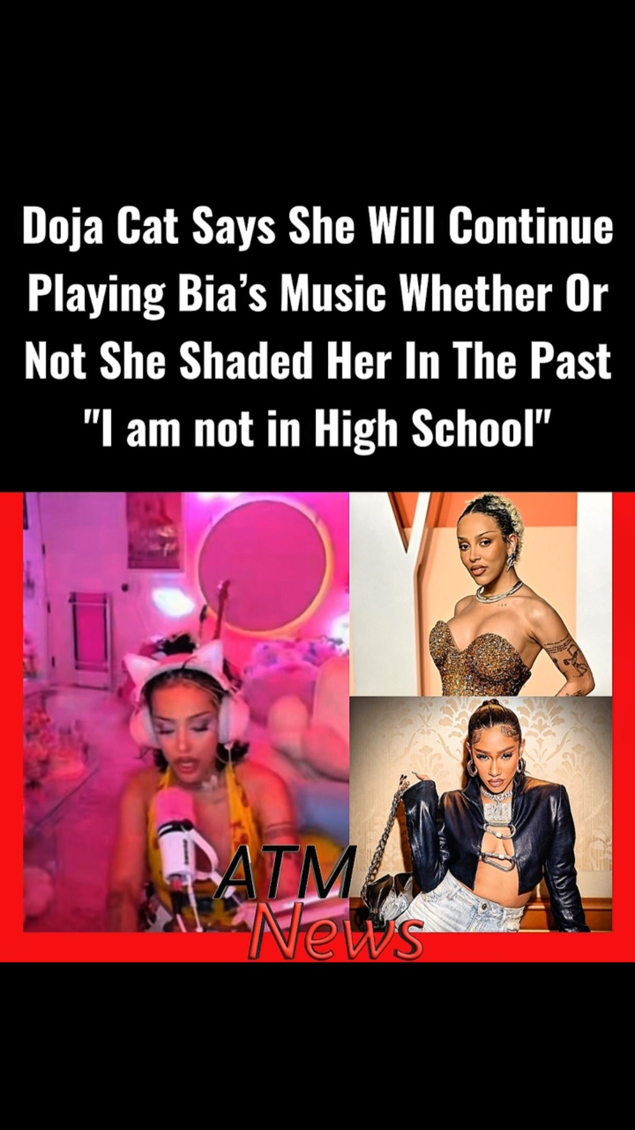 #DojaCat made it clear on her live stream that things #Bia may have said about her in the past will not stop her from playing and enjoying Bia’s music because she doesn't have a high school mindset. She made the comment after a fan in the chat told her that Bia shaded her in the past.—Bia then took to X to apologize to Doja for her past comments and thank her for playing her songs.