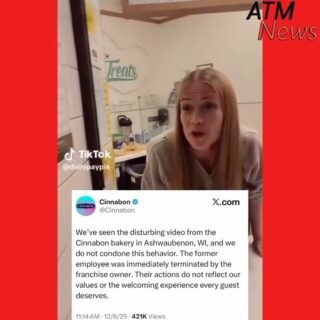 #Disturbing! #Cinnabon announced that it terminated an #employee at its #BayParkMall location in Ashwaubenon, #Wisconsin, after she was filmed using racial slurs and proudly telling customers "I am racist."
—
According to the person who posted the video, the #customer just asked for extra #caramel and the employee replied, “You could see me squeezing it through that witchcraft bandana you’re wearing on the top of your head!” before going on with the racial slurs.
—
#Viral #TikTok