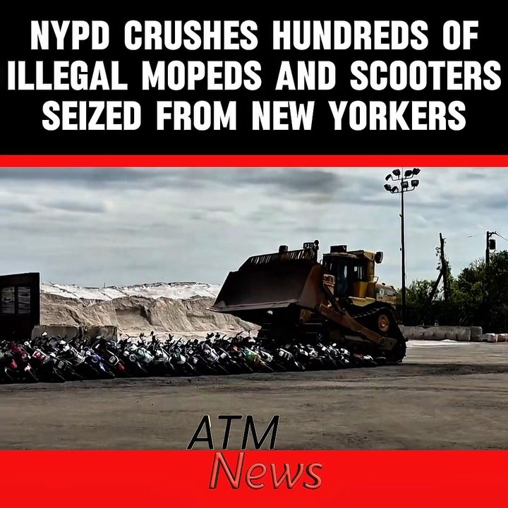 On Wednesday, May 13, the #NYPD held a "crush event" and destroyed over 200 illegal #Mopeds and #Scooters seized from NYC residents. Police Commissioner Jessica Tisch said that so far in 2026, the city has seized at least 600 illegal motorcycles.