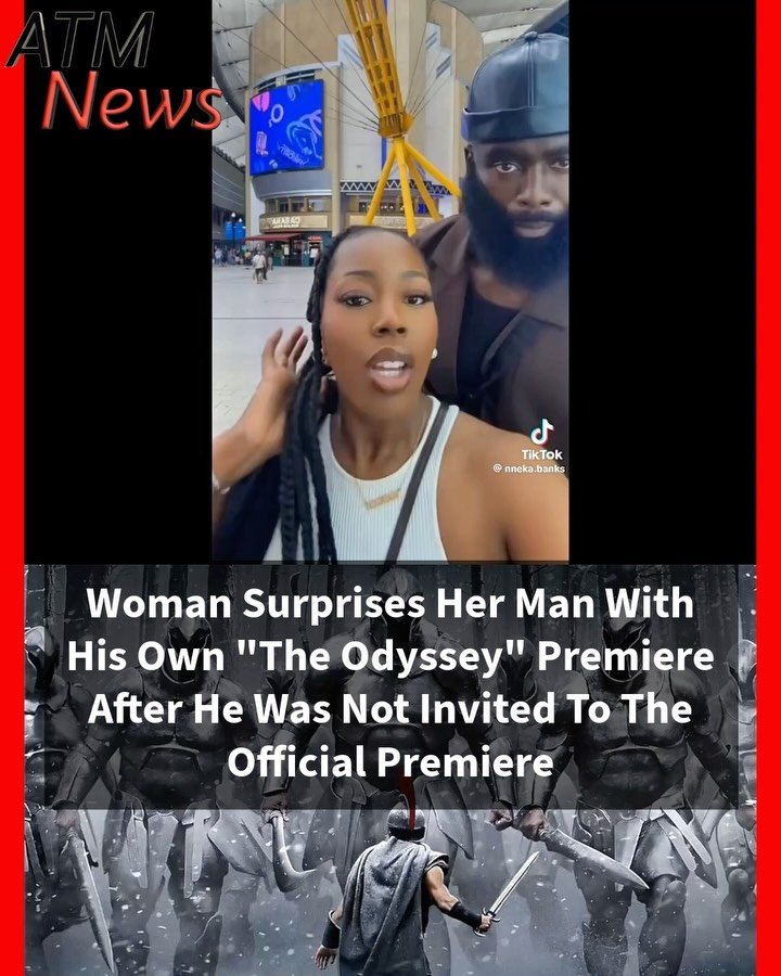 This is soooo cute!!! An actor named LLOYD EJIMBE, who played one of the #giants in #TheOdyssey, was very appreciative after his partner surprised him with his own premiere because he was not invited to the official one.—#Love