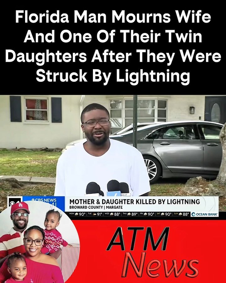 One of the saddest things!!! #KamGlashow, a Florida father, is mourning his wife, 31-year-old Kenya Glashow, and one of their 2-year-old #twin daughters.—On Sunday, as they arrived at his aunt’s house for dinner, his wife stepped out of the vehicle with one of the twins, and they both were struck by #lightning and fell on the ground. When first responders arrived, it was already too late. They were transported to the hospital, where they were pronounced dead.—Kam and Kenya were high school sweethearts. He is now left with the remaining twin. 💔