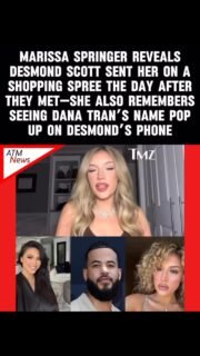 Oops! The tea! #MarissaSpringer, who was seen making out with #DesmondScott shortly after his divorce from Kristy was announced, spoke to @tmz_tv and revealed that the day after that initial meeting at the bar, Desmond gave her a 25k credit card to go shopping. She said she bought bags and other things that she wanted.—Marissa also spoke about Desmond’s new relationship with Diddy’s baby mama #DanaTran. She revealed that while she and Desmond were still seeing each other, Dana’s name casually popped up on his phone, but he never responded to Dana’s calls in her presence.