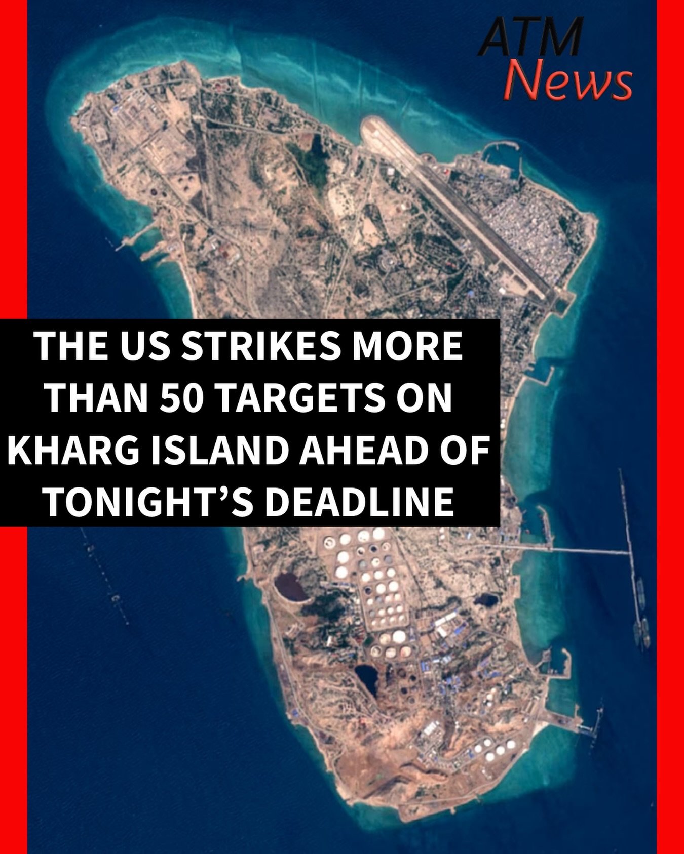 #US strikes hit and destroyed more than 50 Iranian military installations on the strategic Iranian #KhargIsland overnight.—Kharg Island handles approximately 90% of Iran’s crude oil exports, primarily to China, but the US deliberately left the oil infrastructure intact as Trump gives Iran until tonight to make a deal or face "hell."