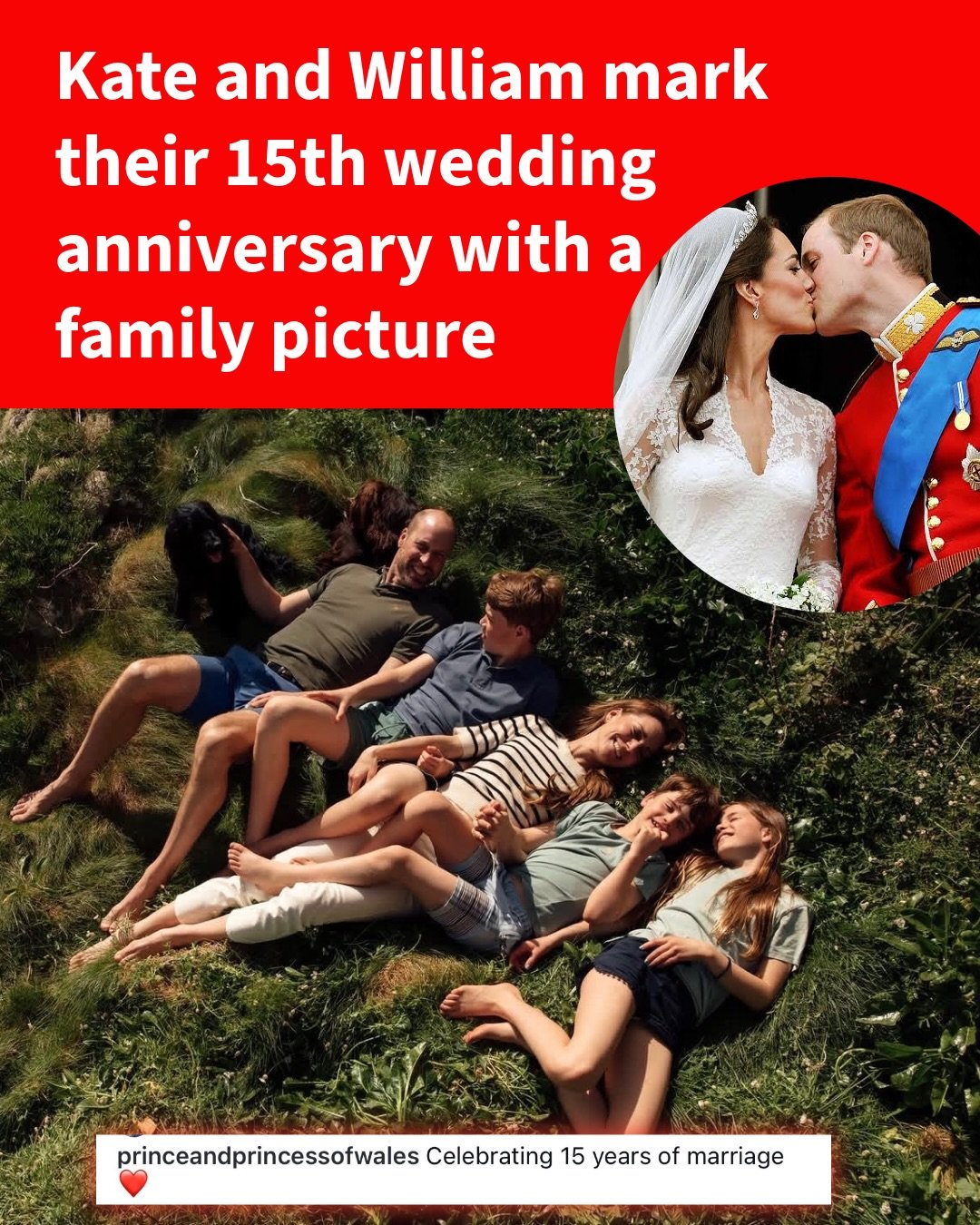 So cute! #PrinceWilliam and his lovely #wife posted up with their children to mark their 15th #wedding anniversary 🎉🎈