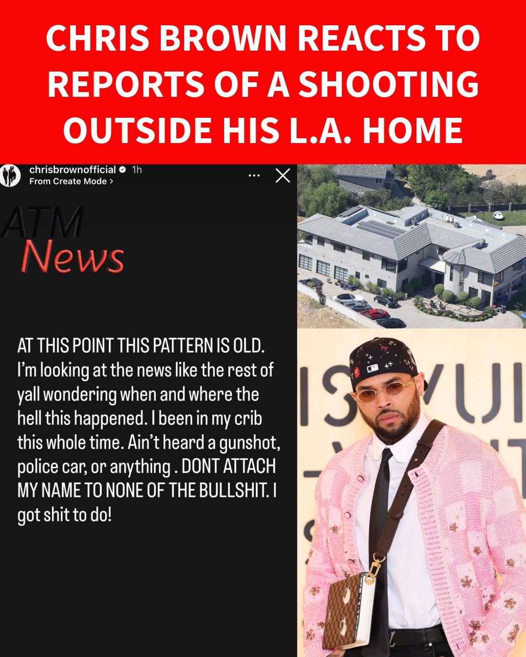 Amid reports of a #shooting during a Friday afternoon dispute between two people outside #ChrisBrown’s house in #Tarzana, the singer says he has nothing to do with it and does not want his name attached to it.