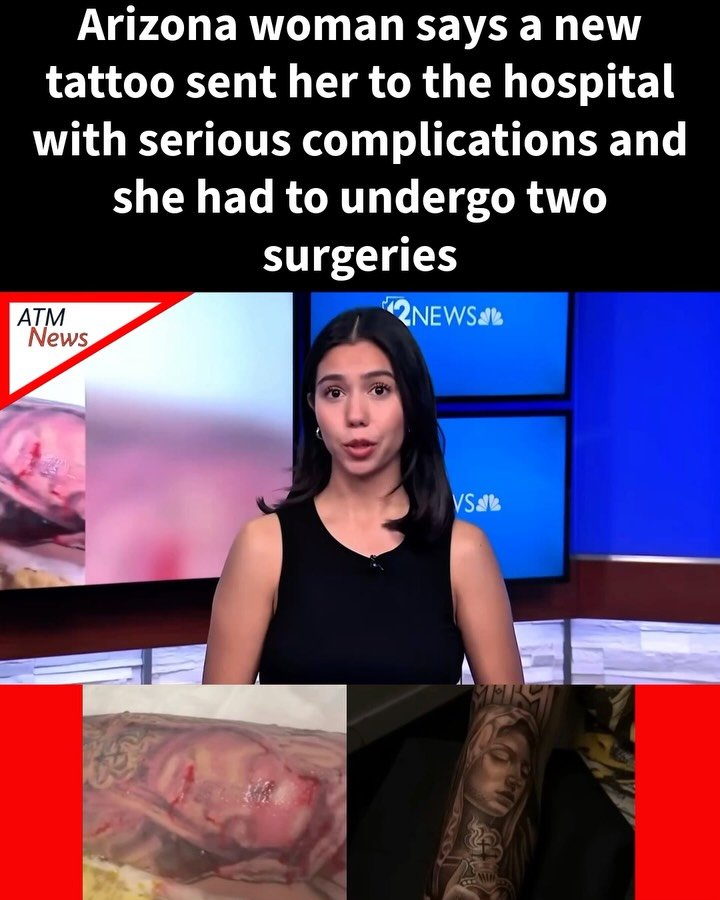 Stephanie Roberts, a woman living in #Phoenix, Arizona, said she was recently hospitalized for a week and had to undergo 2 surgeries after getting a new #tattoo from an artist she found on Instagram. She told @12newsaz that after the tattoo was completed, her situation deteriorated quickly, leading to a swollen and bloody arm within days.—Doctors told her she was suffering from compartment syndrome, cellulitis, and sepsis, a potentially life-threatening reaction to an infection. She also tested positive for #pregnancy. —She now wants a full refund for the $1,200 she paid for the tattoo.