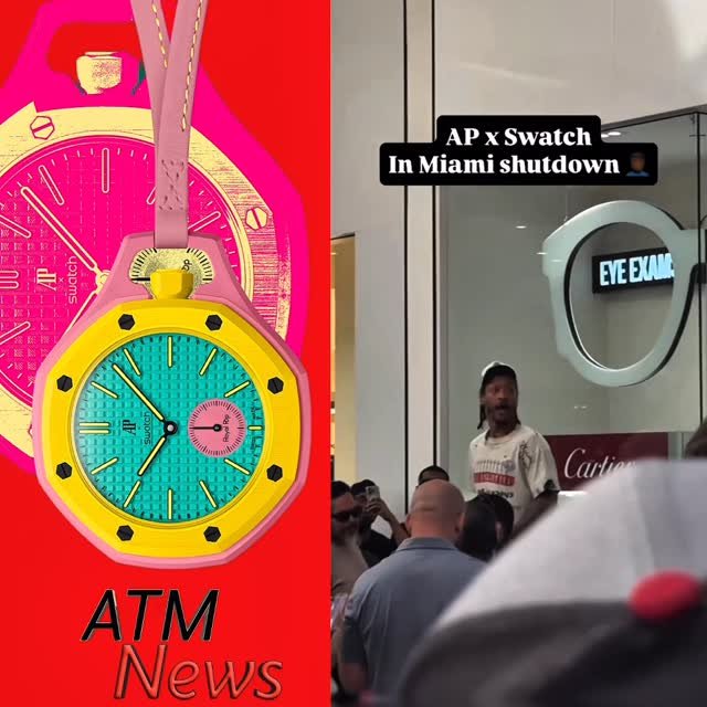 Wowww!!! The #AudemarsPiguet x #Swatch “Royal Pop” pocket #watch Collection, which launched today, drew major crowds and caused chaos at multiple locations, with lines forming overnight, leading Swatch to clarify that it is not a limited edition.—One person who got it today for $500 revealed that he resold it for $2000 immediately after leaving the store.
