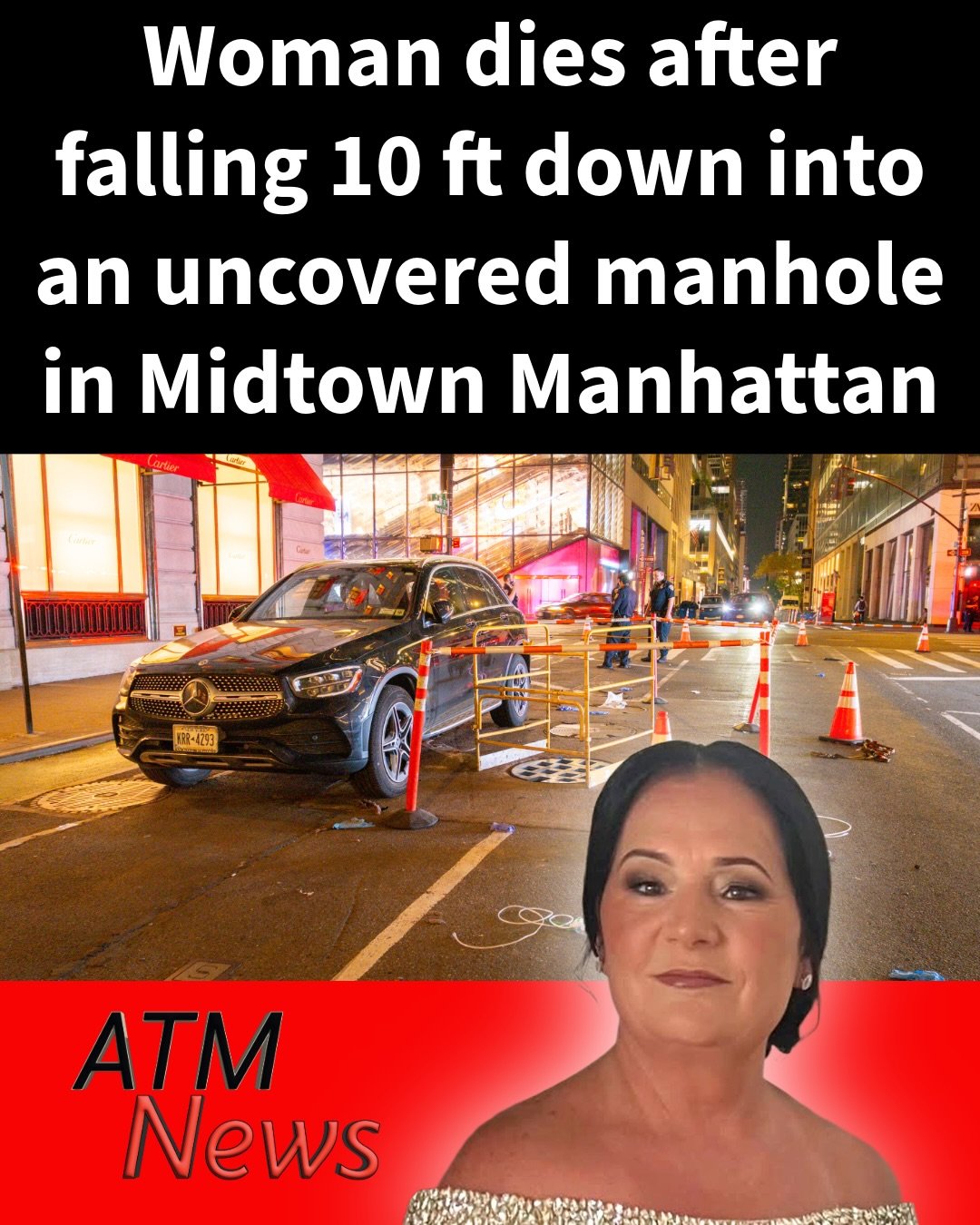 😢! Around 11:20 p.m. on Monday, May 18, 56-year-old Donike Gocaj parked her Mercedes-Benz at West 52nd and Fifth Avenue, stepped out of the vehicle, and immediately fell 10 ft down into an uncovered manhole that she probably didn't notice. —According to an eyewitness, Gocaj was screaming, 'I’m dying' as she fell into the hole. Authorities reportedly determined that steam sent her into cardiac arrest. Surveillance footage also showed that a heavy-duty truck that drove over the manhole just 12 minutes before Gocaj parked her car dislodged the cover. Police say her death appears to be an accident.—#DonikeGocaj #Manhole #Manhattan