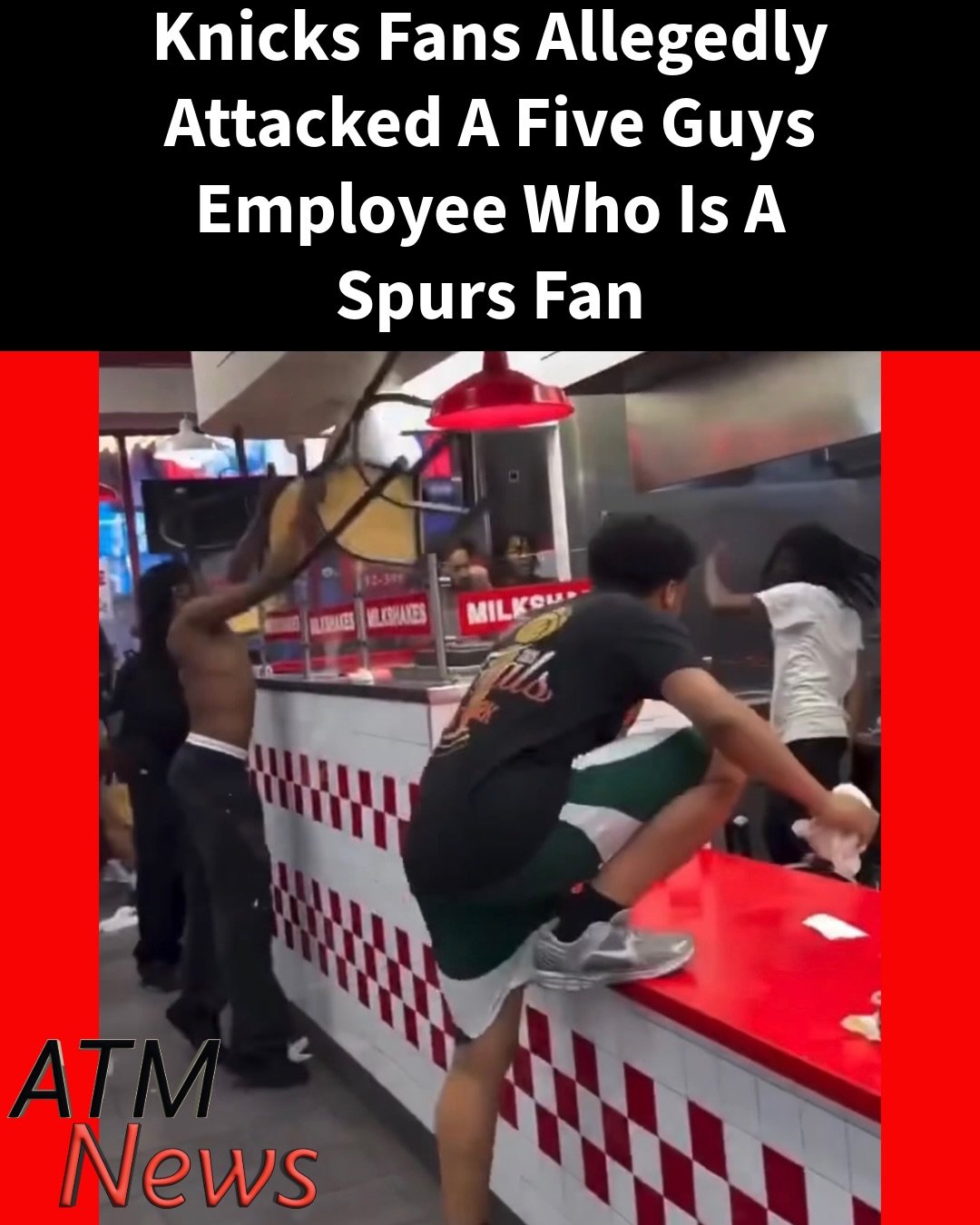 Disturbing! A video circulating online allegedly shows #Knicks fans attacking a #FiveGuys employee who was supporting the #Spurs last night.