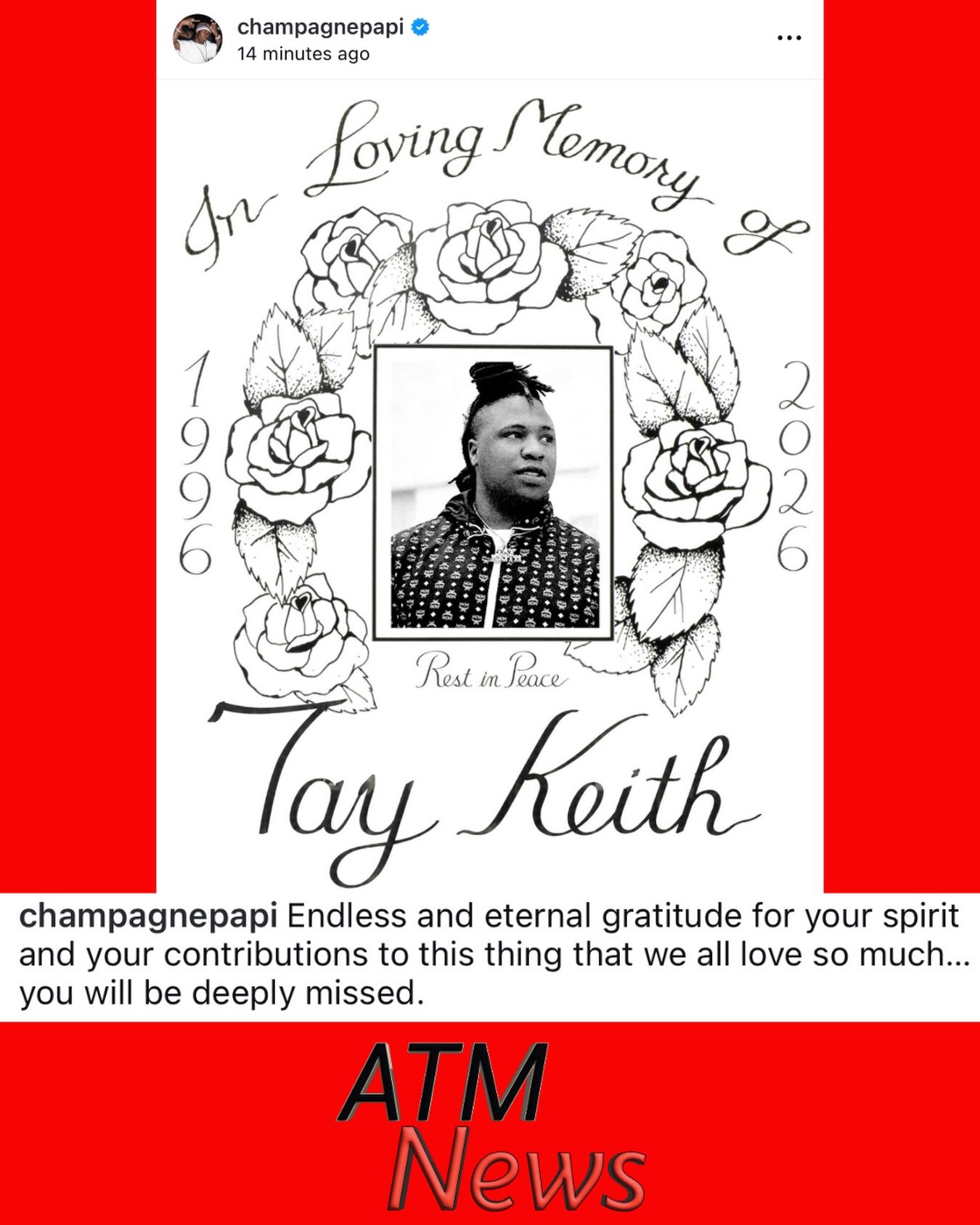 #Drake pays tribute to music producer #TayKeith following news of his passing 🙏.