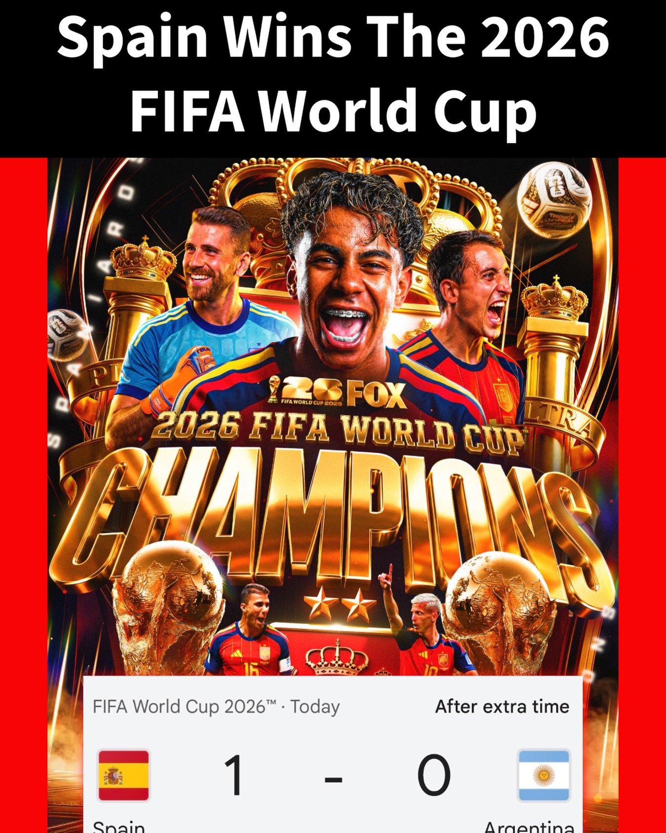 #Spain has won the #2026WorldCup after scoring in extra time.