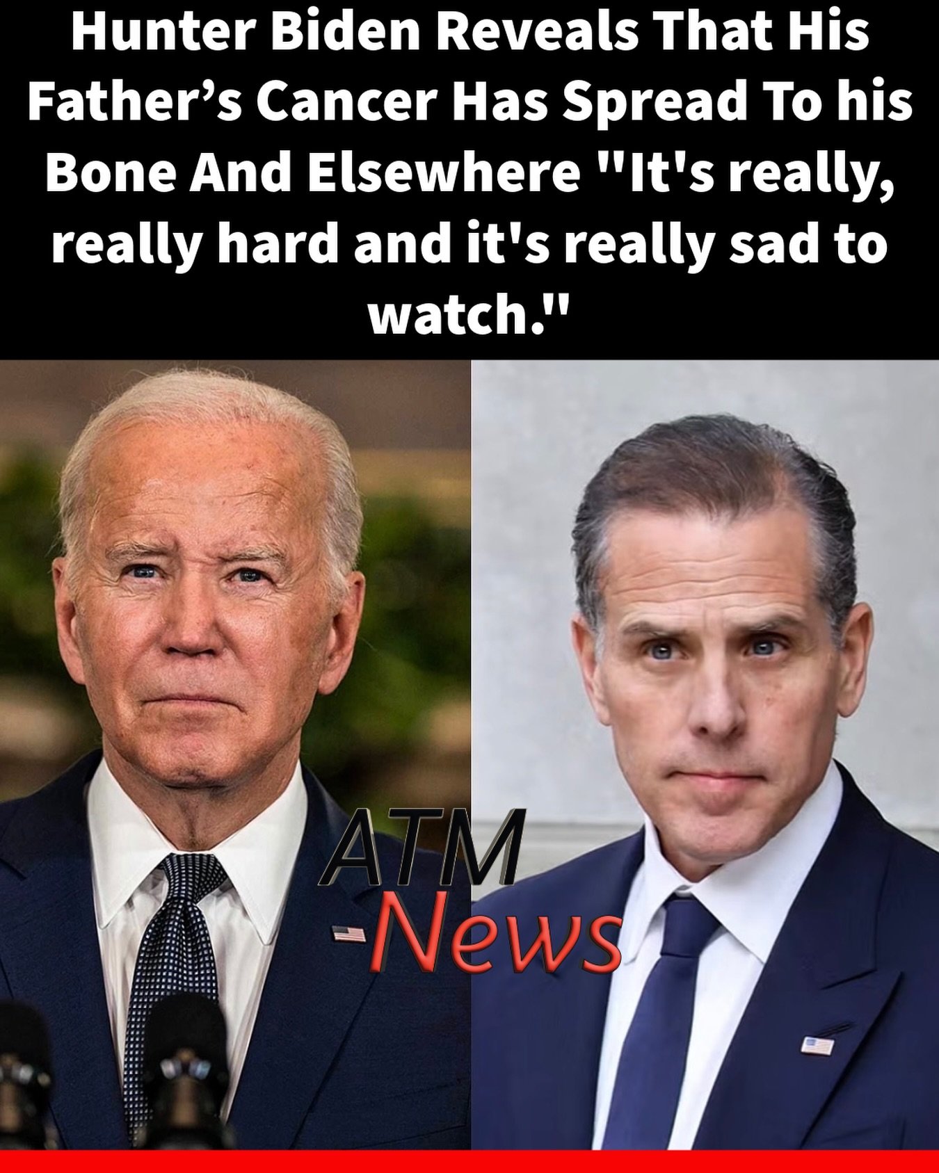This is sad! Let’s all keep former President #JoeBiden in our prayers! His son, #HunterBiden, told @bbcnews in a new interview that his #cancer has metastasized to the bones and further. Hunter added, "It’s very painful, and it’s very debilitating."—Despite that, he said his father continues to attend public engagements because he "believes in this country."