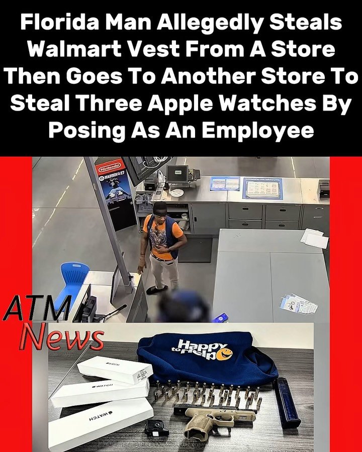 A Florida man identified as 42-year-old Devan Cherry has been charged with grand theft, felon in possession of a firearm, and burglary of an occupied structure.—On August 11, he allegedly went to a Walmart location to attempt a theft but left with only an employee’s vest. He then allegedly went to another Walmart store, used that vest to pose as an employee, and made off with three Apple Watches valued at $837.—#Walmart #Theft #AppleWatches