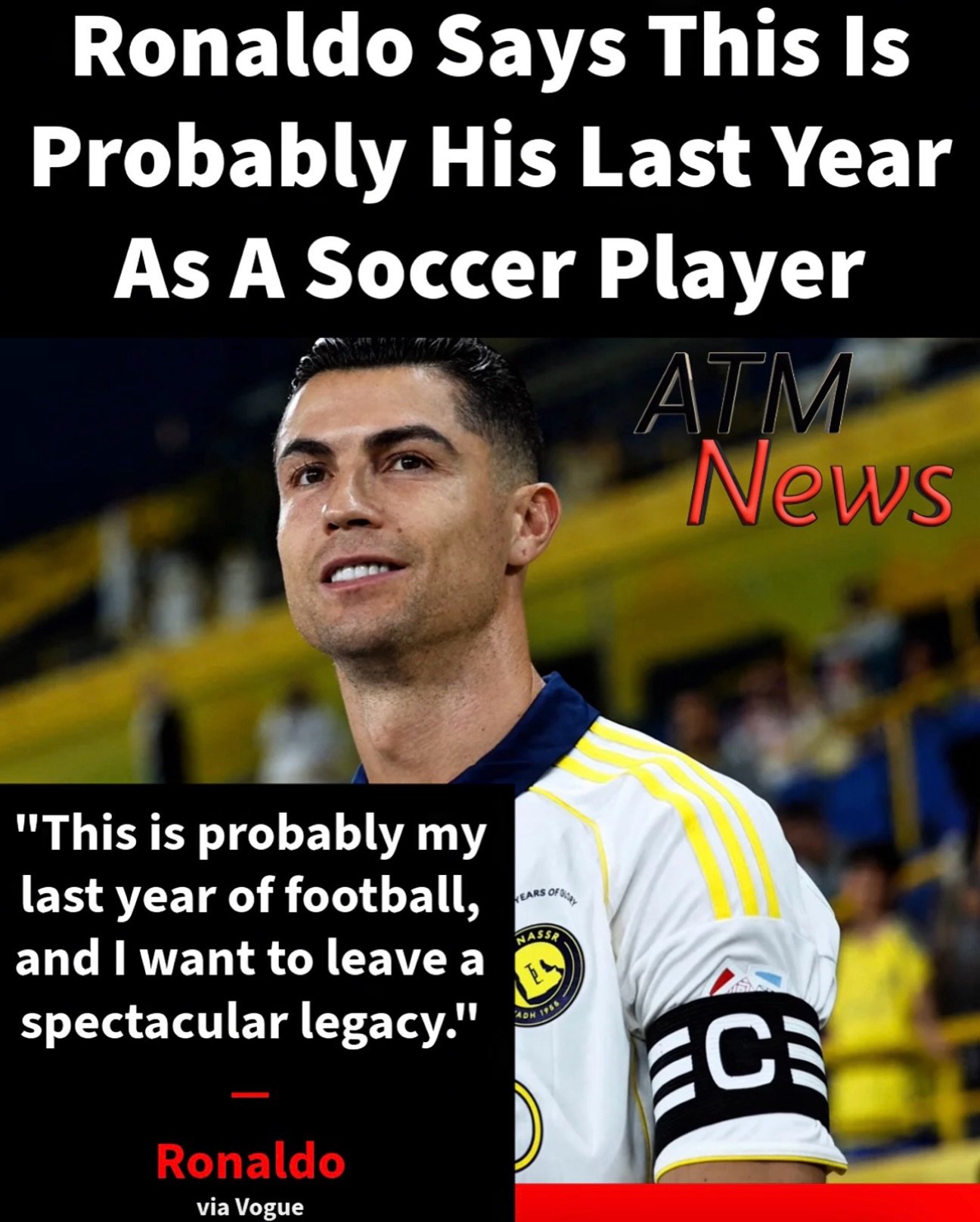 In his wedding interview with Vogue, #Ronaldo revealed that this is probably his last year as a #football (soccer) player.