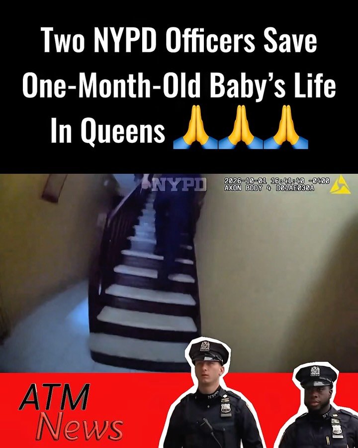 Officers Douglas Zimmerman and Jesutofunmi Aregbesola of the NYPD’s 114th Precinct are being credited with helping save a 1-month-old boy who stopped breathing at his family’s home in Queens, NY, earlier this month.Family members were attempting CPR when the officers arrived and took over. Body-camera footage captured their lifesaving efforts as they worked to revive the infant and reassured his distraught mother.The baby began breathing again and was transported to NewYork-Presbyterian Weill Cornell Medical Center. He has since been released. 🙏