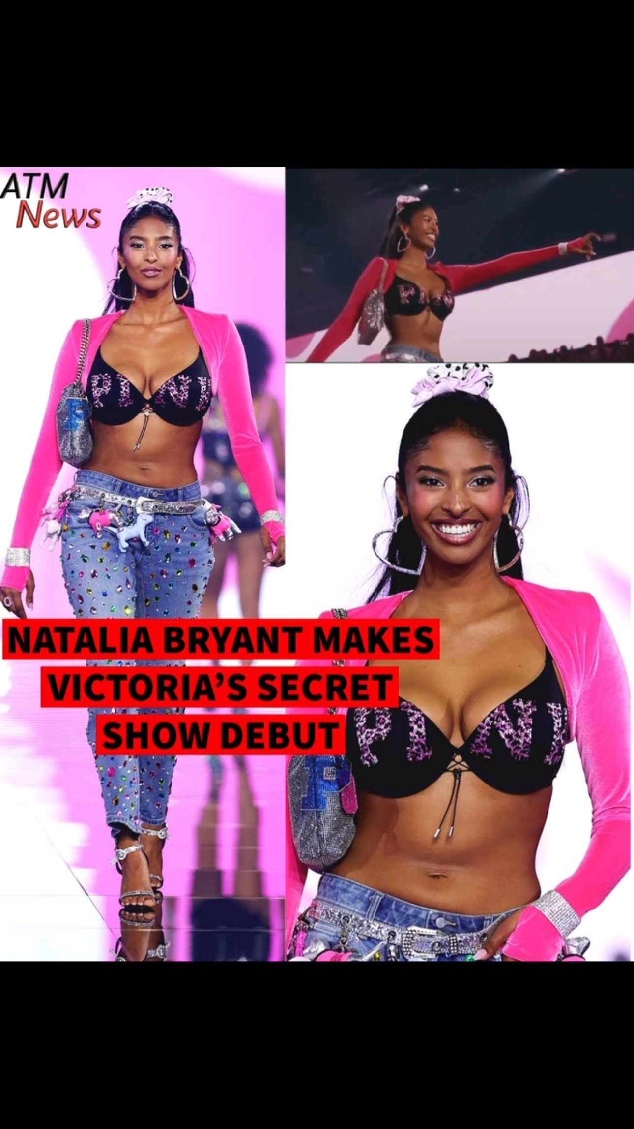Yeah!!! 🎀✨💖 Natalia Bryant made her Victoria’s Secret Fashion Show debut in Los Angeles on Sunday. She walked in a PINK ensemble featuring a black bra, a hot-pink shrug, and embellished jeans. —Before stepping onto the runway, Natalia told Page Six she was “over the moon” about the opportunity, sharing that she had watched the show since childhood.—🎥 Victoria’s Secret. 📸 Getty