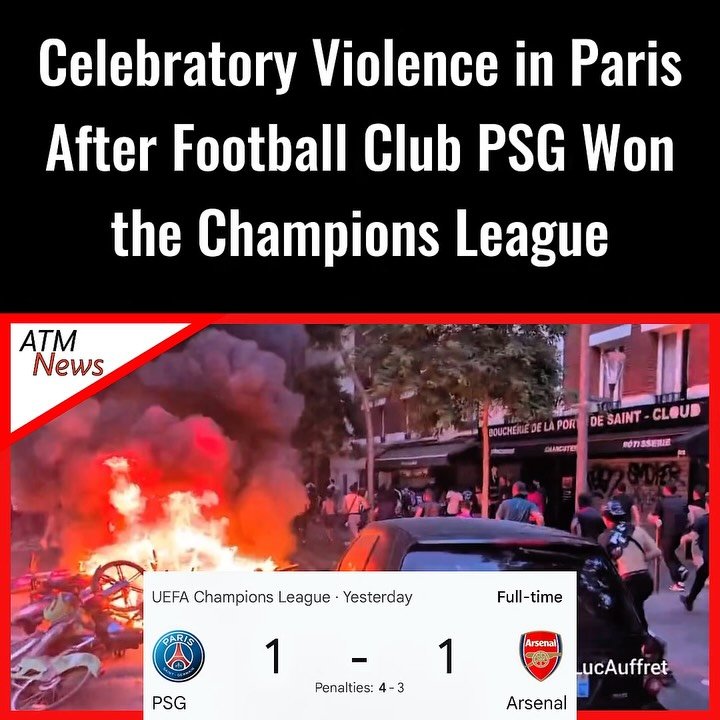 Oops! Last night, #violence broke out in some parts of #Paris as fans were celebrating #PSG’s win in the Champions League against #Arsenal.