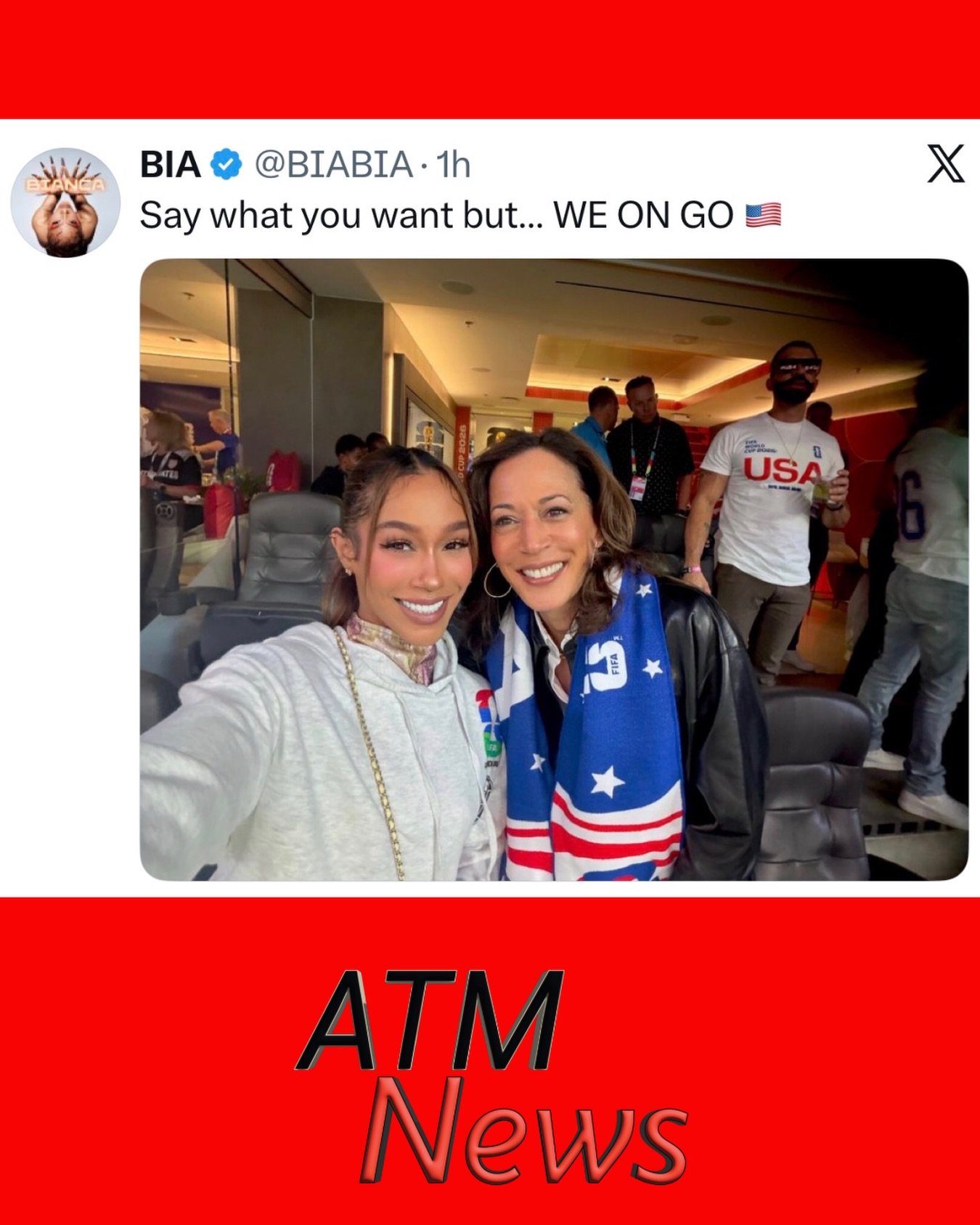 Okay!!! #Bia posted up with #KamalaHarris during the U.S. vs Türkiye FIFA World Cup game last night.