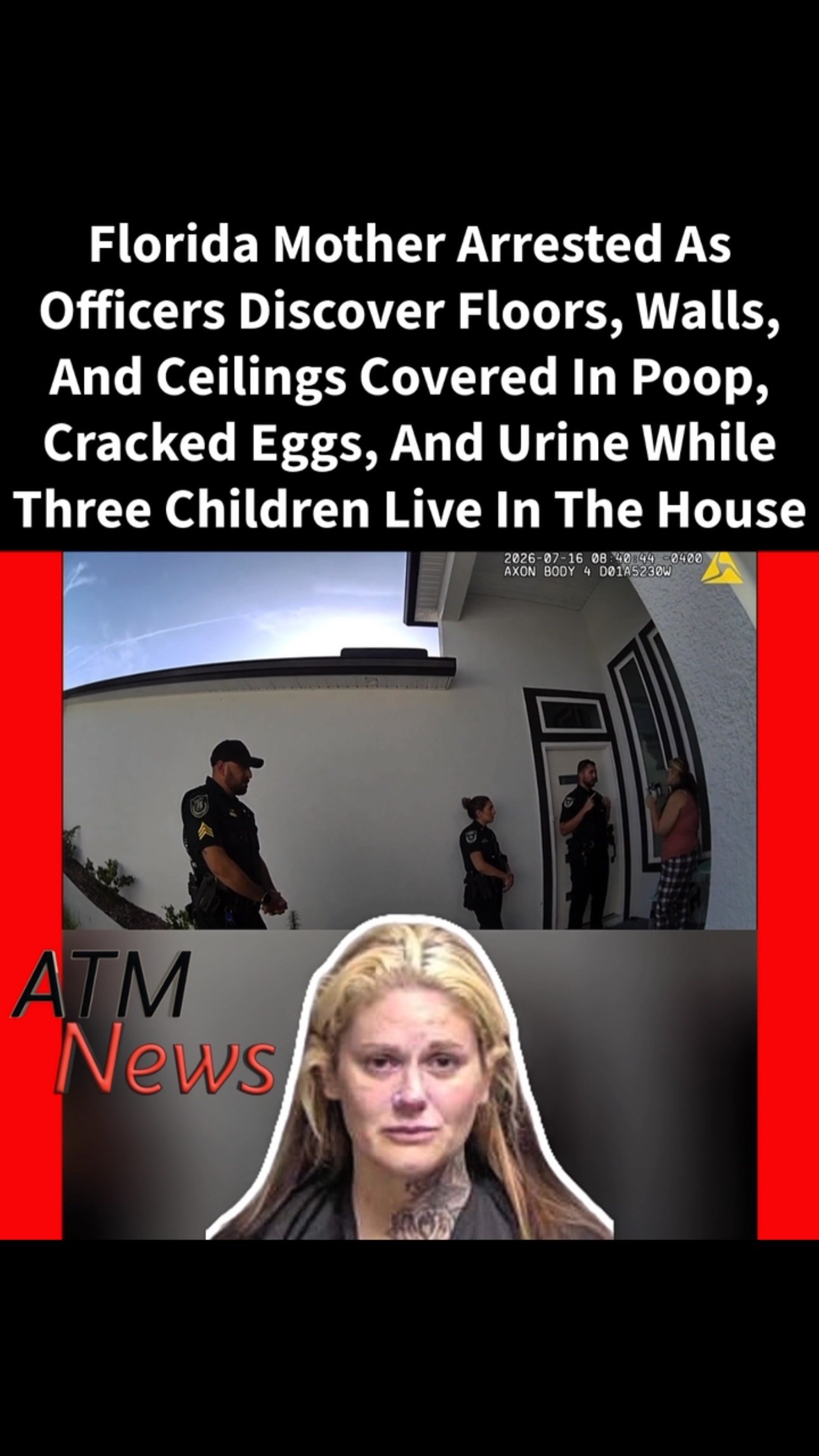 Ewww!!! Carla Nishikura, 41, was arrested in #PalmCoast, Florida, on Thursday and charged with three counts of child neglect.—Flagler County officers went to her home after a #neighbor called to request a welfare check for a naked child who was wandering outside. Nishimura reportedly told the officers that the child is autistic, nonverbal, and escaped the house through the garage door.—Officers said they found the house in deplorable condition with feces, urine, and cracked eggs on the walls, floors, and ceilings. One of the children living there was allegedly seen touching feces. One room containing at least a month-old hard #poop was closed down and treated as a biohazard.—Nishikura also told officers that she had been working with the Department of Children and Families, which requested a cleaning service for the house. However, a cleaning company contacted declined due to the poor conditions inside.