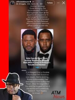 Singer #AlBSure, who is the biological father of #Diddy’s eldest son, claims that #Usher’s recent praise of Diddy’s major contributions to #HipHop is a PR move orchestrated by the mogul’s team.