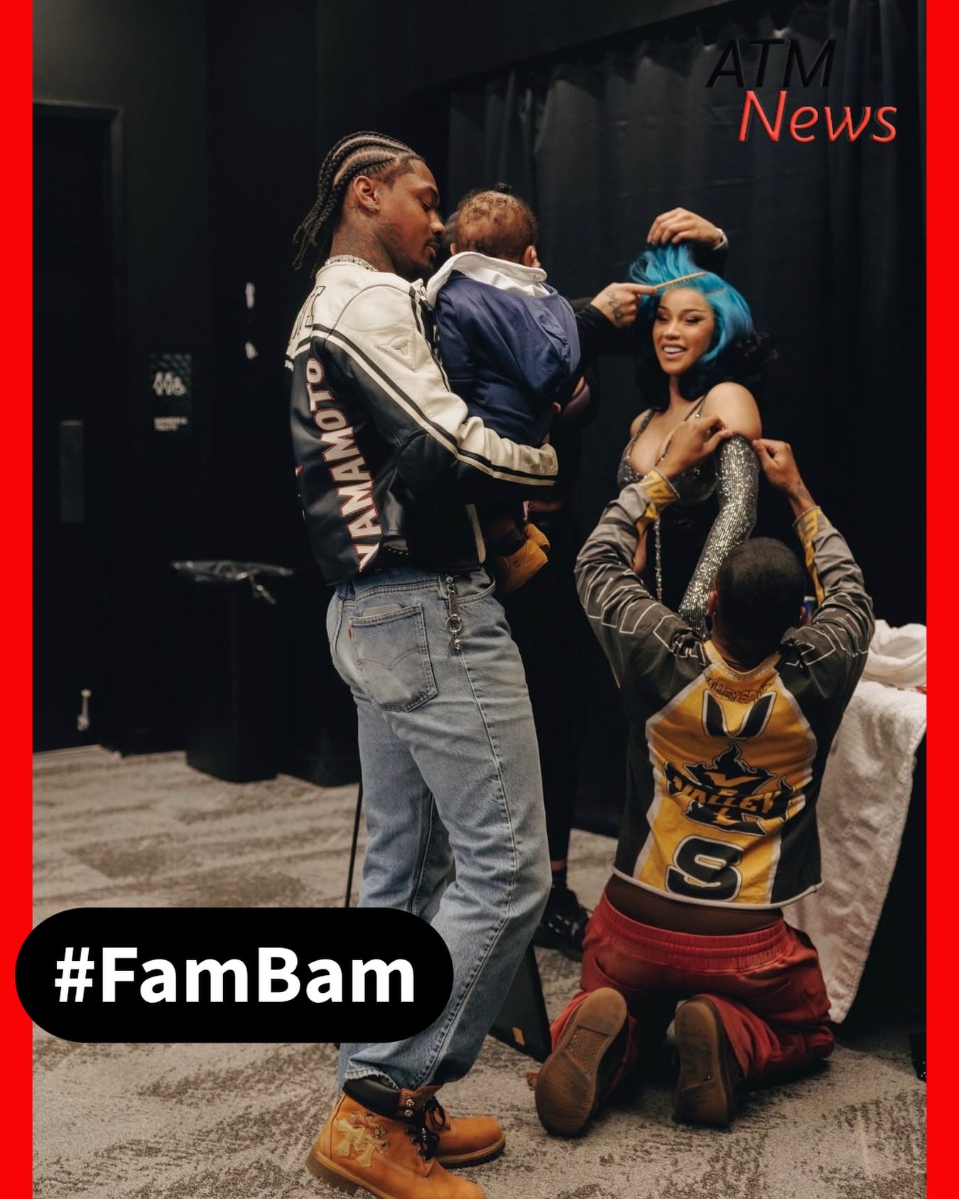 Photo shows #CardiB backstage at her show with #Stefon and their #baby.—📸 @freshmadeit