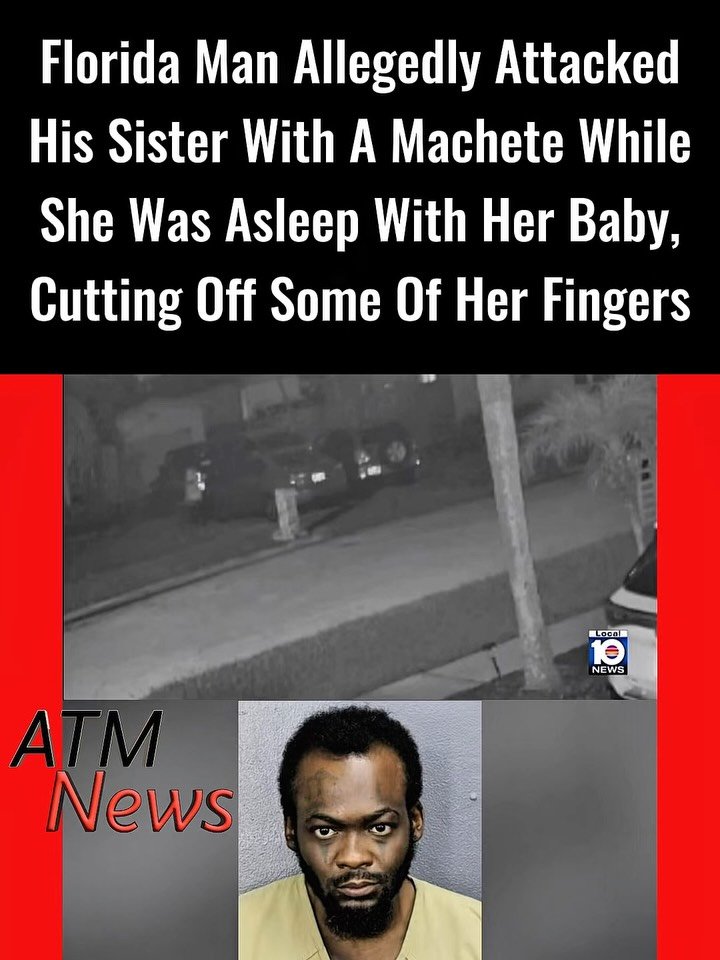 Terrifying!!! 36-year-old #RubenAltidore of Margate, Florida, was arrested on Monday, August 3, 2026, after he allegedly used a machete to attack his own #sister, who was asleep with her 1-year-old child shortly after 12 a.m.—Surveillance footage obtained by @local10news shows his sister running to a #neighbor’s house for help. She reportedly suffered severe wounds in the attack, including a "10-inch wound that reached the bone on the back of her right thigh, a four-inch laceration to the back of her right hand with the possible amputation of at least four fingers, a near amputation of her left index finger and thumb, and a cut to her left palm with a near amputation of her left thumb."—During the #attack, Altidore allegedly asked the victim, "Oh my God, why aren’t you dead yet?" He has now been charged with attempted felony murder, aggravated child abuse, and violation of probation. He is being held without bond at the Broward County jail.