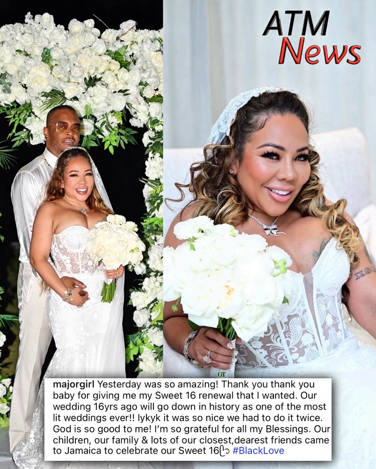 Awww 😍 #TinyHarris shared images from her #sweet16 wedding vow renewal with T.I. in #Jamaica.