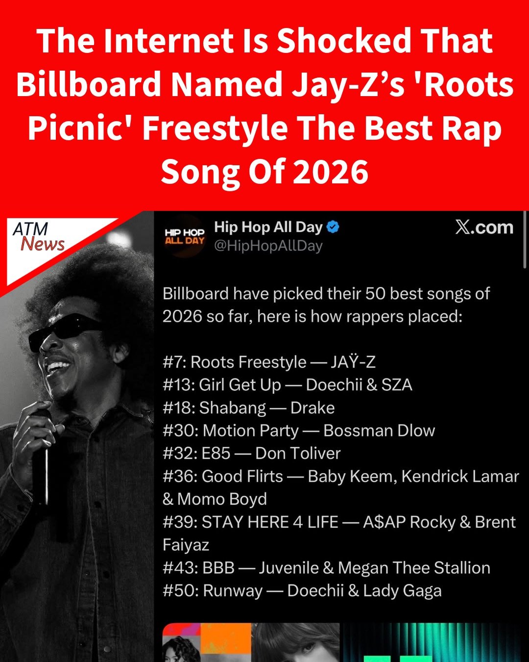 Opps! Netizens are having a hard time understanding why #Billboard named #JayZ’s freestyle at #RootsPicnic the best rap song of 2026 and the 7th best song overall 😏.