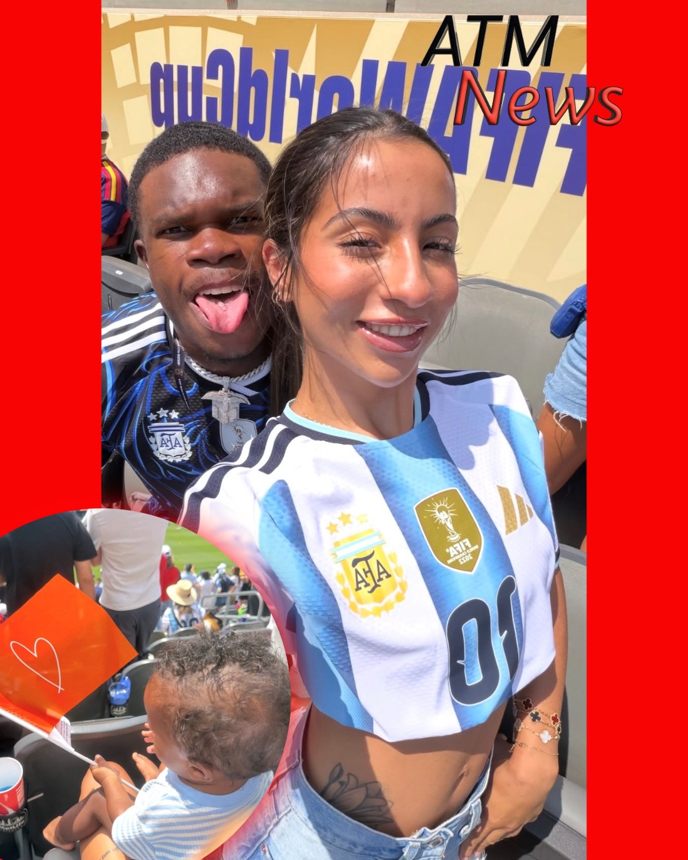 #TravisHunter and his #wife took their lil man to the World Cup final 😍👶
