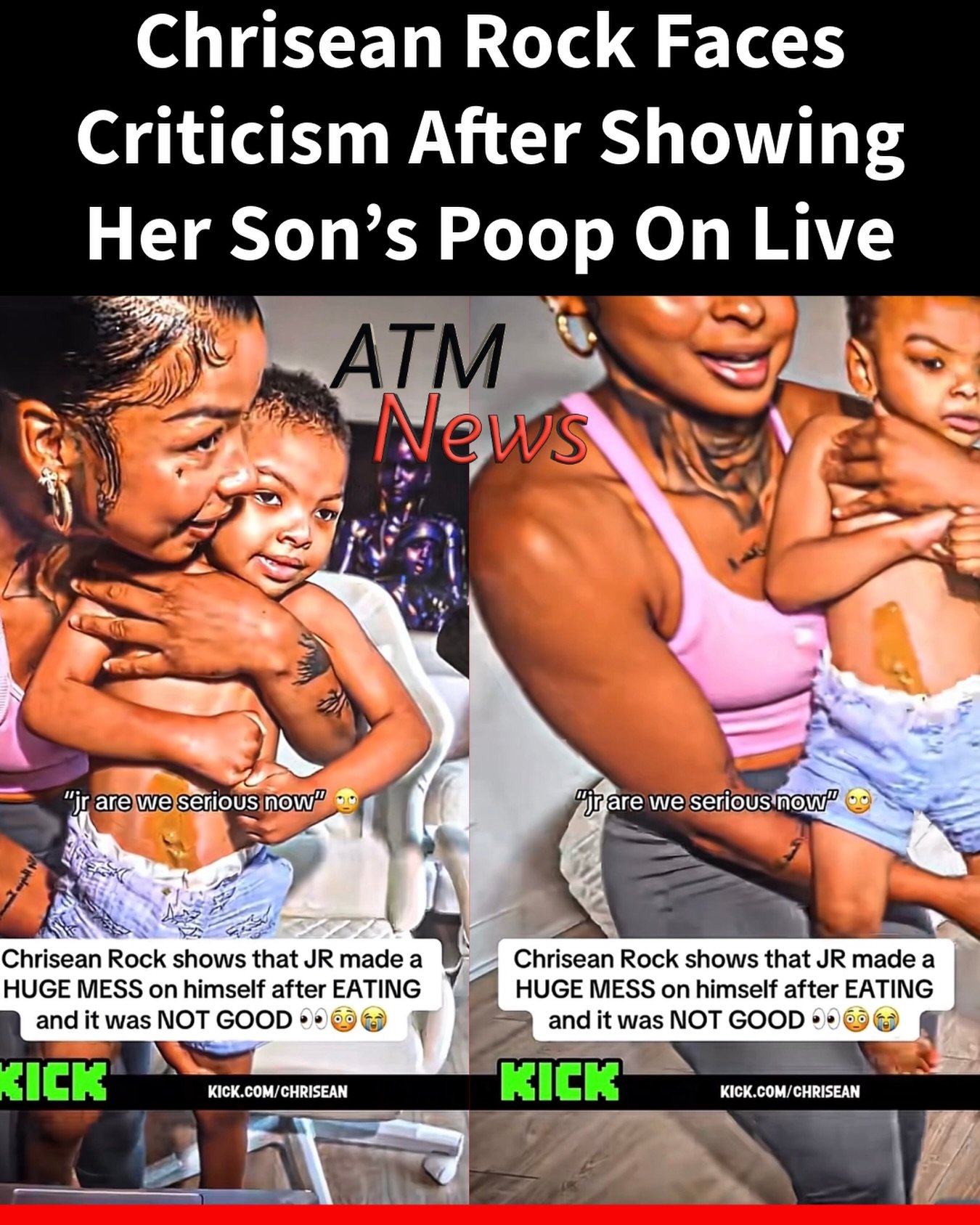Some fans are criticizing #ChriseanRock after she walked up to her camera to show that her #son had pooped. Some said she didn't need to show that, while others are more focused on the poop’s texture, claiming it shows the child is malnourished.