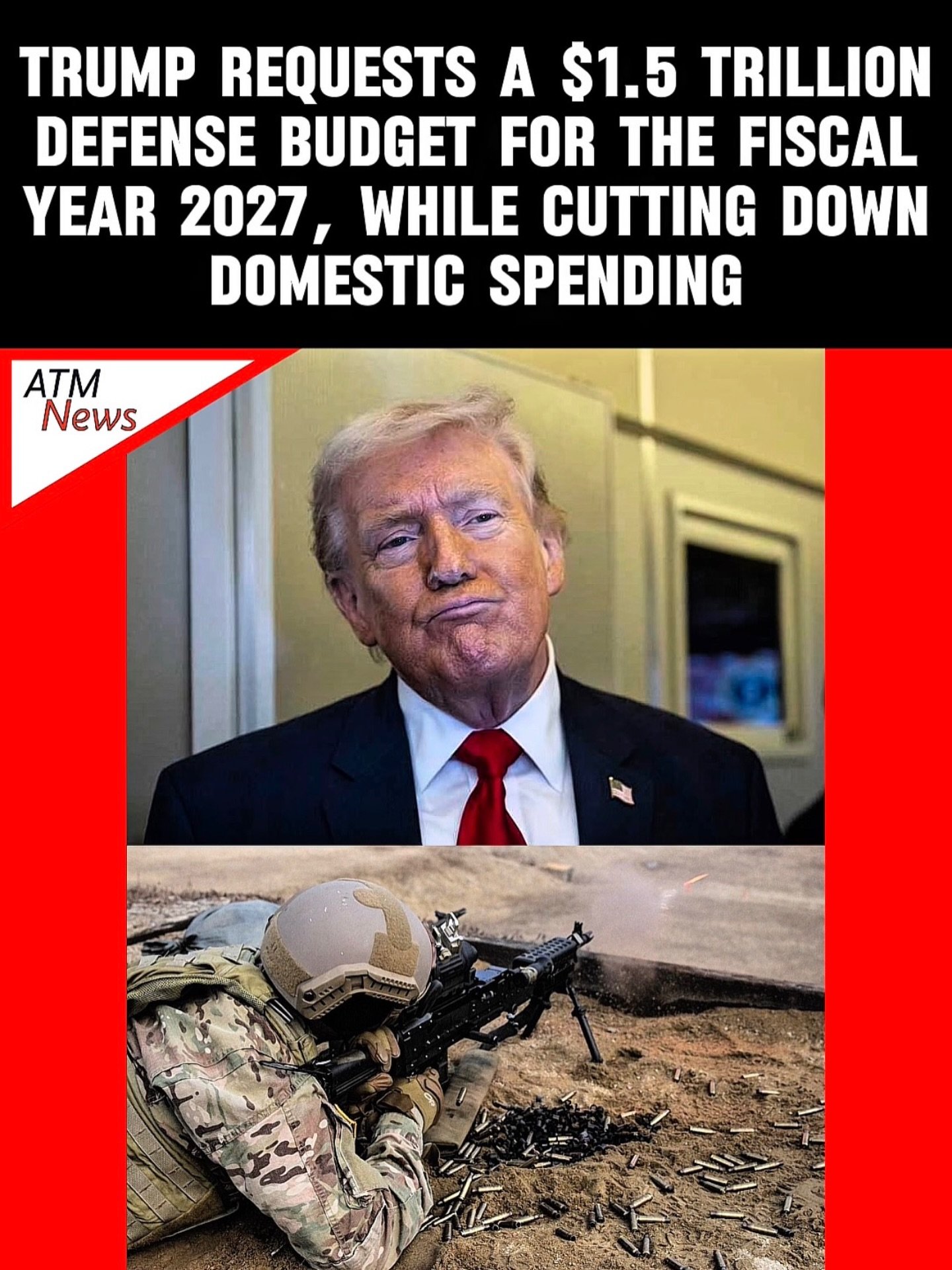 Trump wants Congress to allocate $1.5 trillion to military spending for the 2027 fiscal year. That represents a 40% increase in the current #budget, which is $901 billion.—Meanwhile, to balance the budget, Trump proposes cutting roughly $73 billion from domestic programs such as housing, education, and green energy.