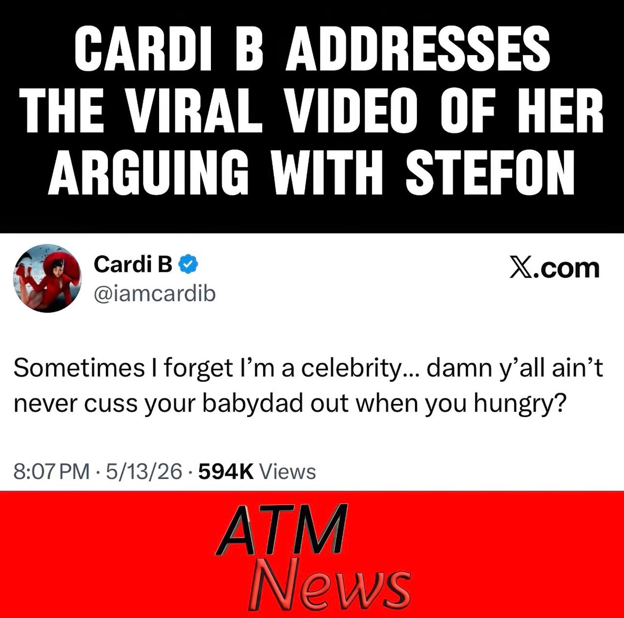 #CardiB posted on X as a video circulating online shows her arguing with #Stefon.