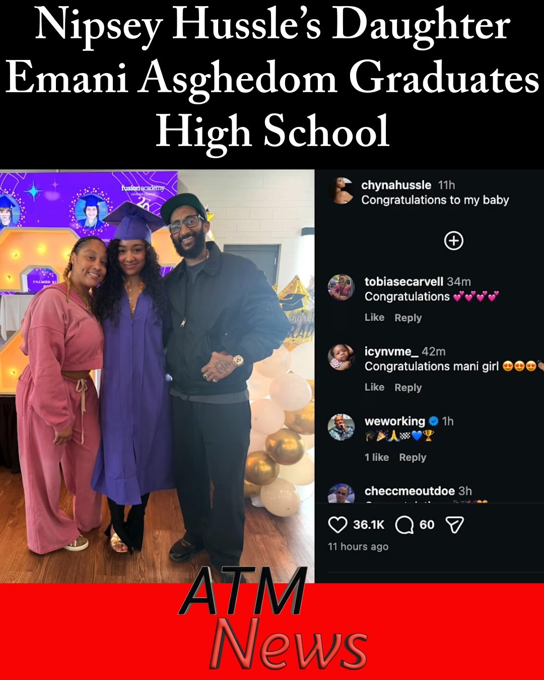 #EmaniAsghedom, the 17-year-old daughter of the late rapper #NipseyHussle, graduated from high school, her mother shared on Instagram on Friday.