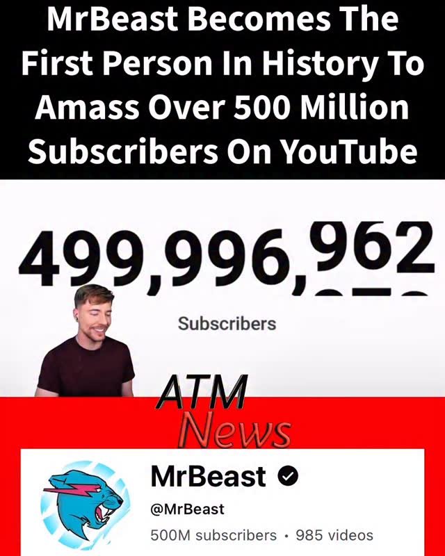 #Congrats 🎊🎉! #MrBreast just made history as the first person to surpass 500 million YouTube subscribers.