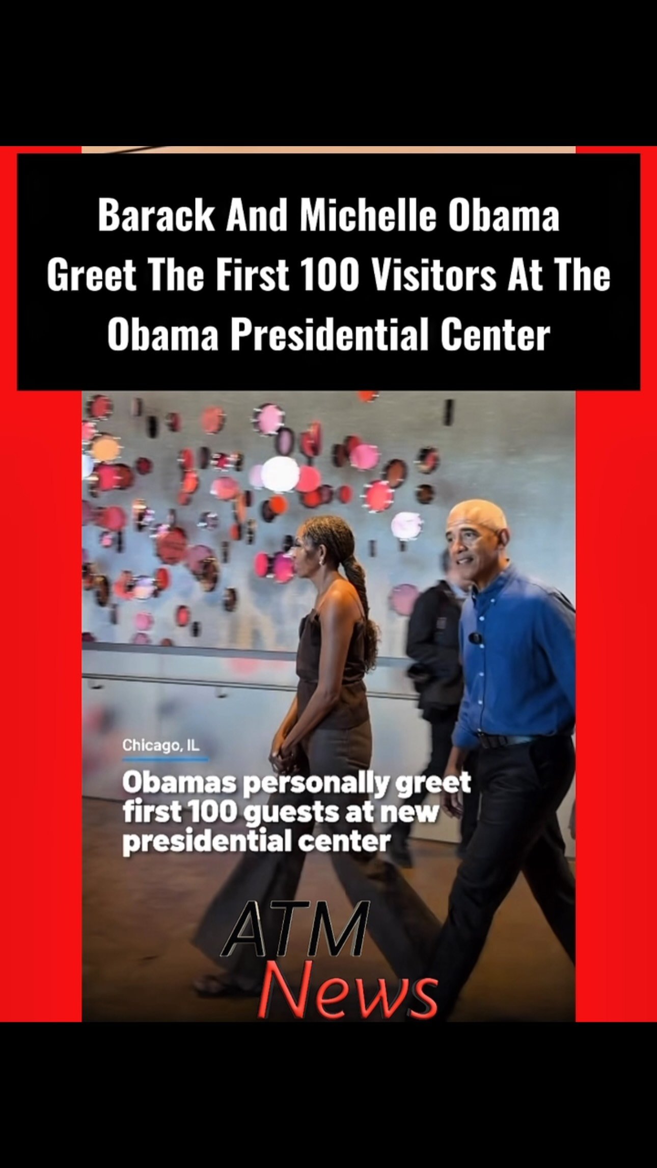 Barack and Michelle Obama personally welcomed the first 100 guests to the newly opened presidential center in #Chicago.