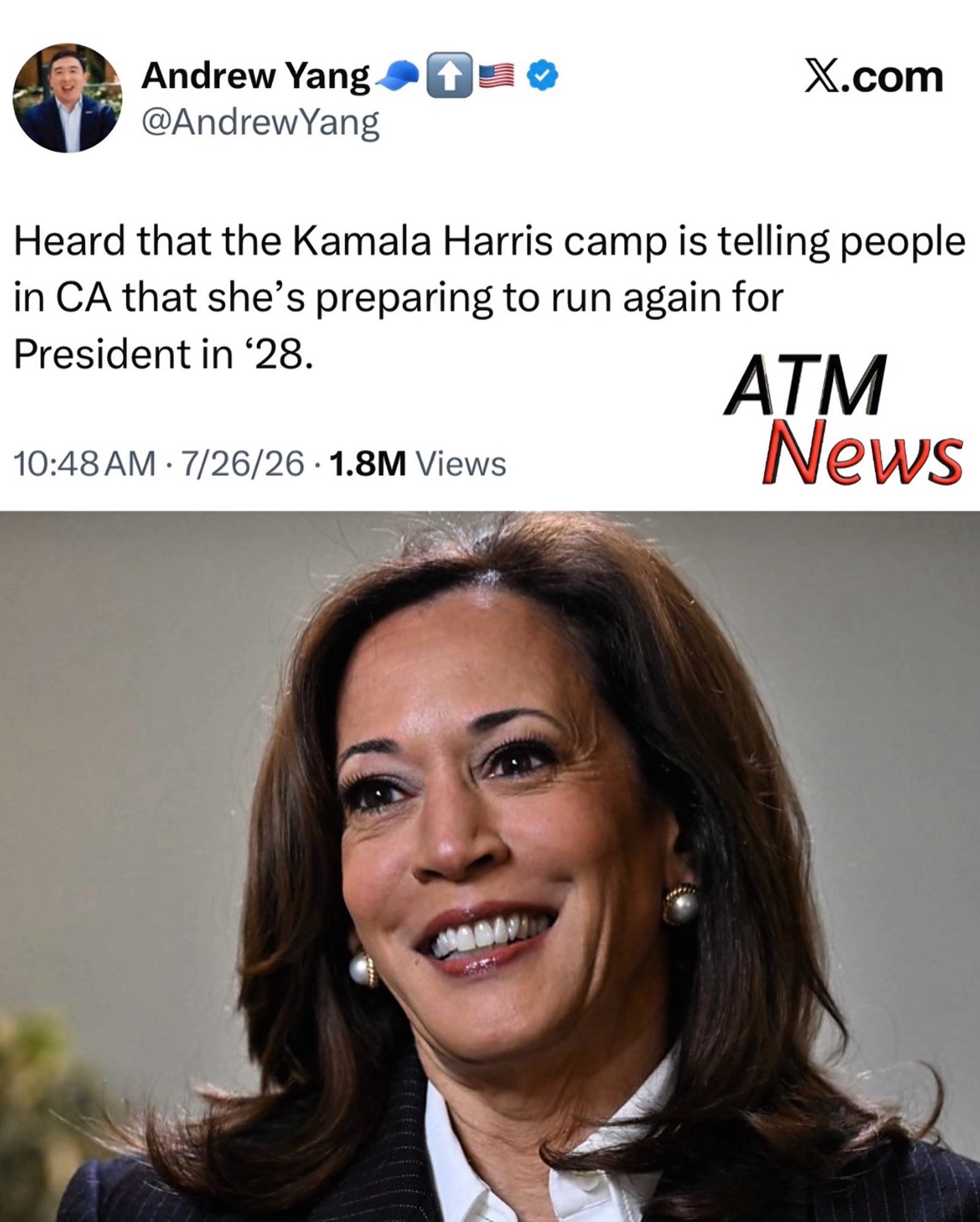Are y'all here for it? 2020 presidential candidate #AndrewYang said he has heard that former vice president #KamalaHarris is preparing to run again in 2028.