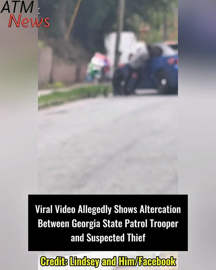 A woman shared a video showing what she described as a physical altercation between a Georgia State Patrol trooper and a man allegedly pushing a cart filled with merchandise stolen from Family Dollar.—Via Facebook: "Lindsey and Him."