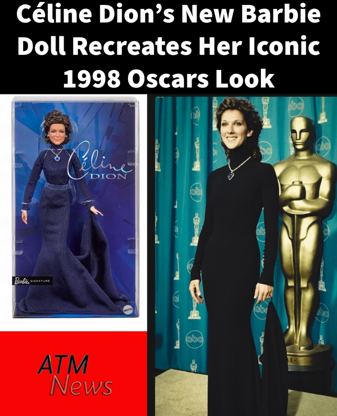 Mattel has unveiled a Barbie Signature doll honoring Céline Dion’s performance of “My Heart Will Go On” at the 1998 Academy Awards.The collectible recreates her ocean-blue, long-sleeved gown and features a replica of Titanic’s famous “Heart of the Ocean” necklace. A custom face sculpt, styled hair, and makeup capture the singer’s appearance that evening. 😍—📸 Mattel/Shutterstock