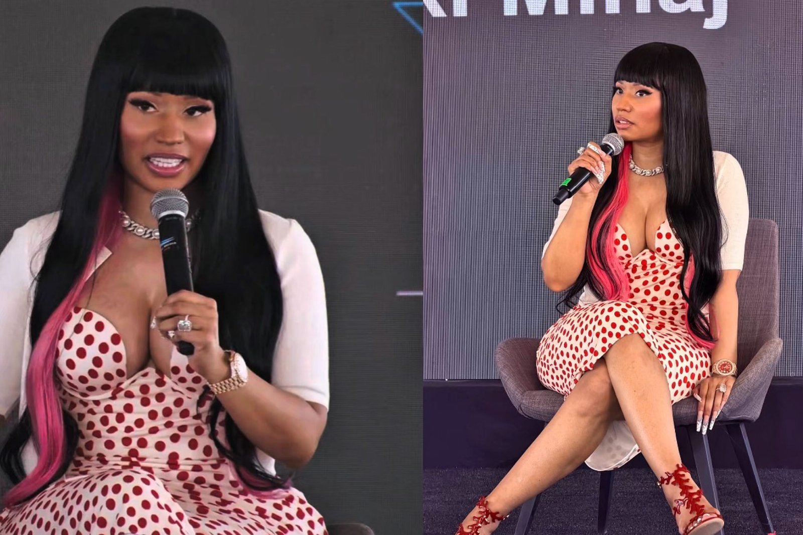 Nicki Minaj Brings Polka Dots, Polished Glamour, and Her Signature Black-and-Pink Hair to X Takeover